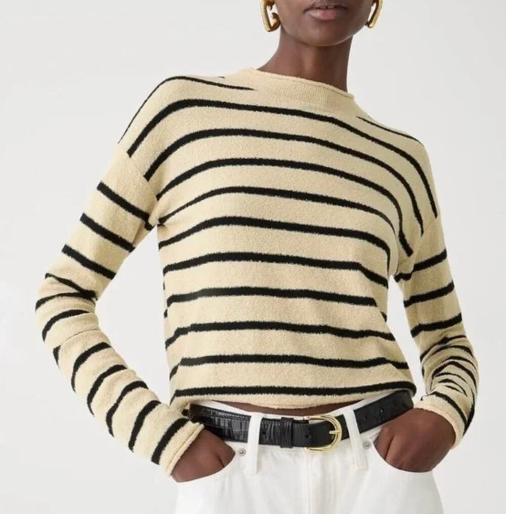 J.Crew Cropped Boucle Rollneck Sweater Striped Cotton Blend Nautical XXL NWT
